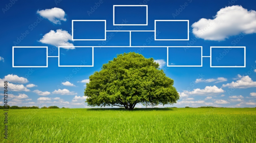 Poster conceptual visualization of logic bloom icon representing a decision tree as natural growth in a com