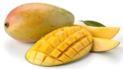 one and half mango on white background