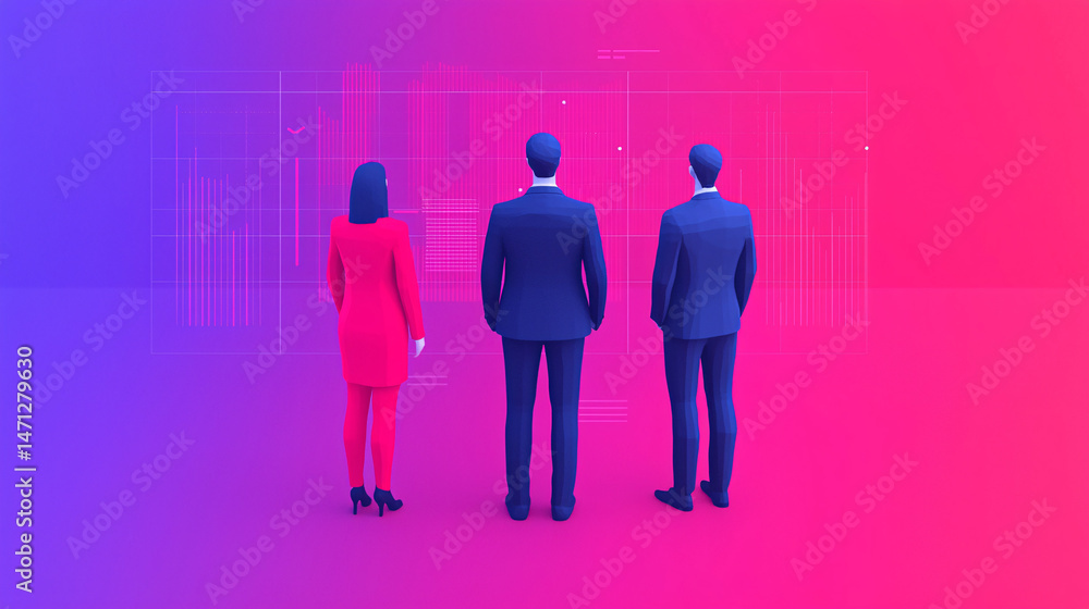 Poster workflow for results and achievements. business professionals observing data analysis visuals.