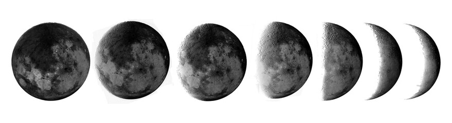 Lunar moon phase chart with dark sky and crescent transitions
