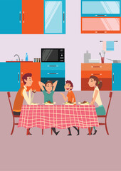 Vector Illustration Sharing family stories together while eating