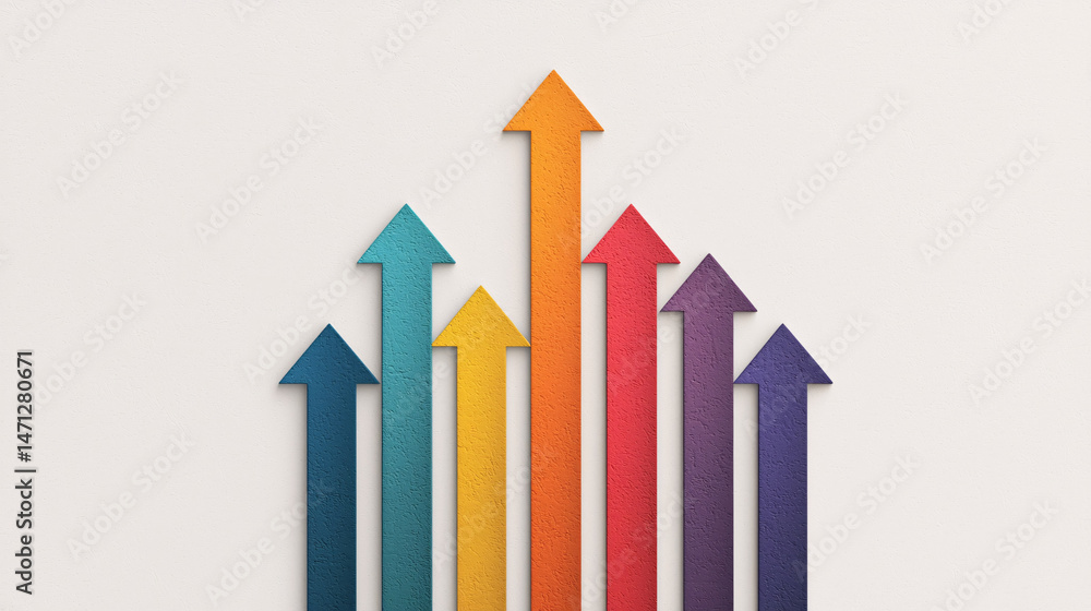 Poster workflow for results and achievements. colorful arrows pointing upward on a textured background.