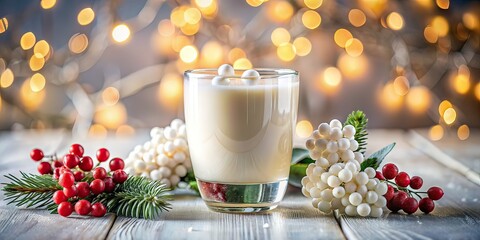 Festive Creamy Drink, Elegant Glass, Holiday Bokeh