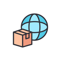 Global Delivery Concept with Earth and Box, Depicting International Shipping