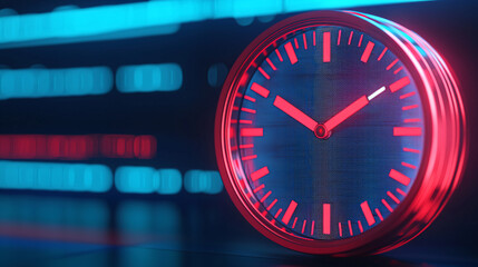 workflow for results and achievements. Digital clock with vibrant neon accents against a dark background.