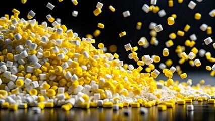 Floating Yellow & White Plastic Granules - Drone Shot Polymer Production