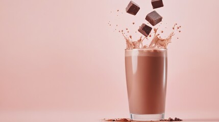 Delicious chocolate smoothie, creamy beverage with chocolate balls hovering above, perfect for dessert or refreshment ideas.