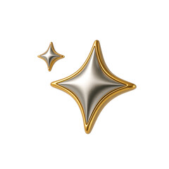 3D Gold and Silver Sparkle Icon &ndash; Clean Design and Premium Visual Shine Symbol