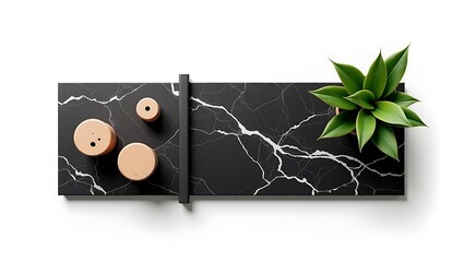 Minimalist Marble Surface with Succulent and Makeup Compacts, Modern Aesthetic, Beauty Products