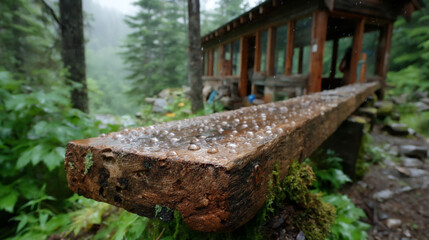 window sill made using wood planks (to prevent rainwater ingress).