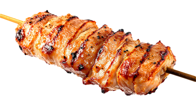 Delicious Grilled Chicken Skewer Ready to Eat Right Now on transparent background