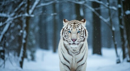 Obraz premium Majestic white tiger in snowy forest