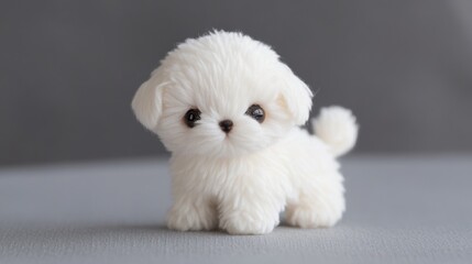 Fluffy toy puppy, adorable small white plush dog with big eyes, perfect for children&rsquo;s playtime or as a cute decor piece.