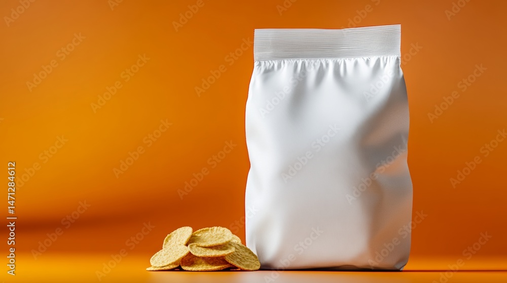Poster bag of chips is sitting on a table next to a bag that is not yet opened. the scene is simple and una