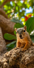 Playful Squirrel on a Sunlit Branch