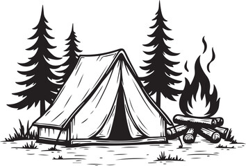 Tent Under the Stars Silhouette

Campfire Night Scene Vector

Family Camping Trip Silhouette Art

Forest Camping with Mountains Background

Adventure Camping Scene in Wilderness