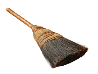 Cleaning action with broom home interior still life bright light. Isolated on transparent background, png.