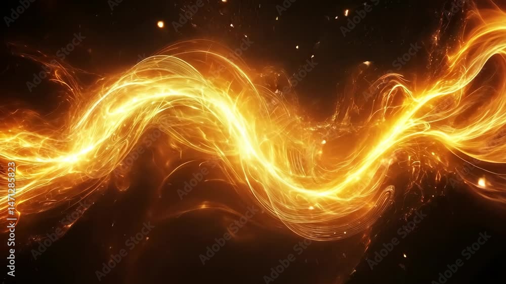 Poster bright golden light swirls abstract pattern, creating mesmerizing energy effect with vibrant