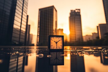 Urban Sunrise Clock Reflection