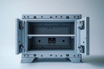 Obraz premium Open Industrial Metal Cabinet, Gray, Empty Interior