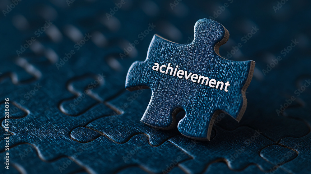 Poster workflow for results and achievements. puzzle piece symbolizing achievement on a textured background