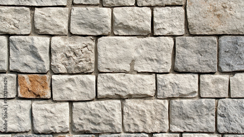 Poster stone block wall close up shot showing texture and pattern of natural material construction in dayli