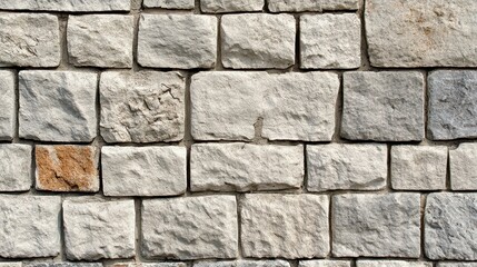 Fototapeta premium Stone Block Wall Close Up Shot Showing Texture and Pattern of Natural Material Construction in Daylight