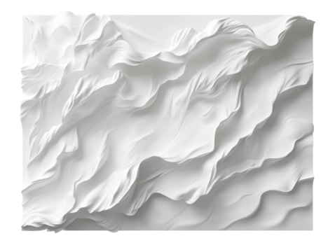 Dynamic white wave textures abstract art digital rendering indoor. Isolated on transparent background, png.