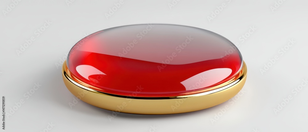 Poster isolated red button with golden base close up on white background studio shot 3d rendered illustrati