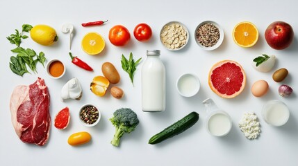 Colorful array of fresh food items