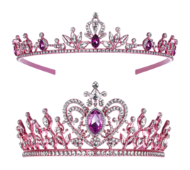 Elegant Pink Princess Crown with Shimmering Crystals and Detail, Isolated on Transparent Background