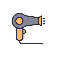 Stylized flat design hair dryer icon on a solid White Background