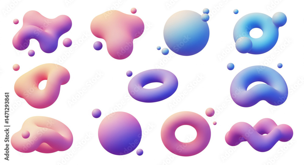 Poster abstract gradient 3d shapes isolated on white background | playful geometric elements for design, pr