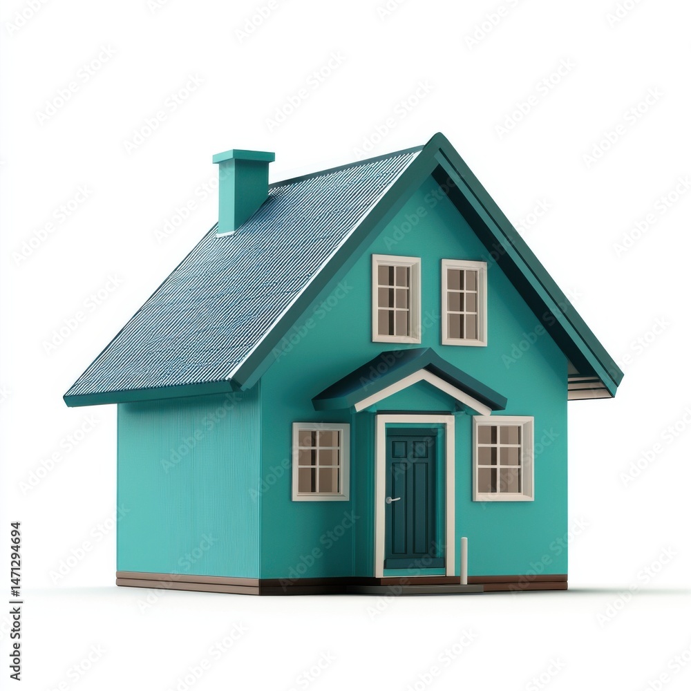 Poster isolated turquoise home on white background showcasing architecture and design with a clean and mode
