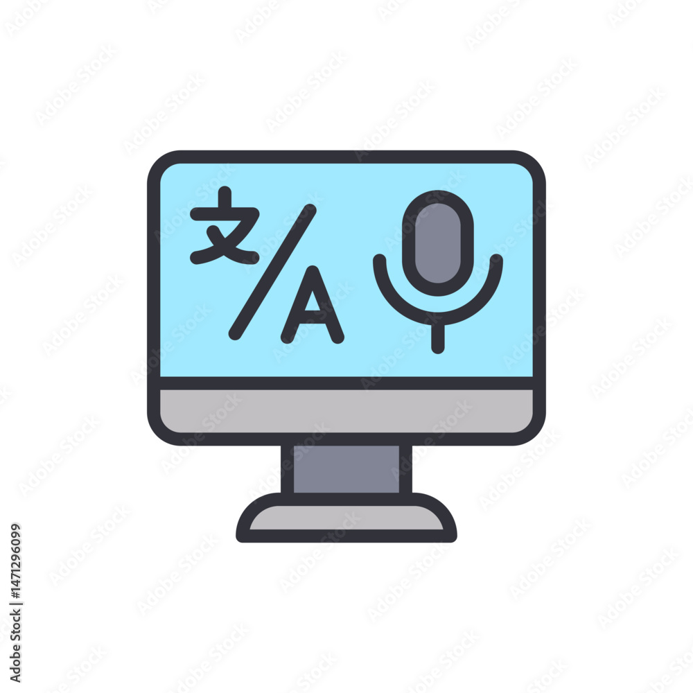 Poster computer screen displaying language translation and voice recording features