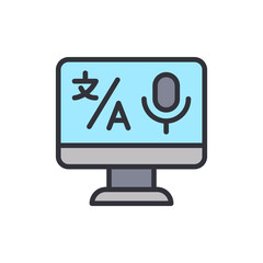 Computer screen displaying language translation and voice recording features