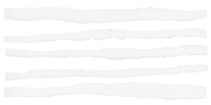 Horizontal torn paper strips with irregular edges on black background. A high-resolution asset ideal for collage art, ripped paper effects, and texture overlays in graphic design.