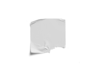 Torn white sticker paper with realistic creases and folds, isolated on dark background, ideal for grunge or collage design elements.
