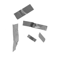 Set of various duct tape strips in different angles and textures on black background, perfect for cutout collage or DIY design elements.