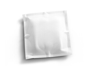 Minimal white vacuum-sealed pouch mockup on dark background, clean packaging texture for branding or product presentation.