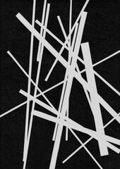 Overlapping white paper strips creating intersecting lines over black canvas. A sharp contrast texture ideal for modern, linear, and structural graphic designs.