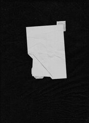 Artistic black and white paper collage with ink scribbles, brush strokes, and masking tape. A high-contrast, expressive design suitable for bold graphic compositions.