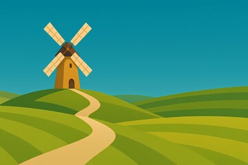 Obraz premium Scenic Windmills on a Green Hilltop