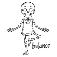 Skeleton Doing Handstand Yoga Pose Vector Illustration