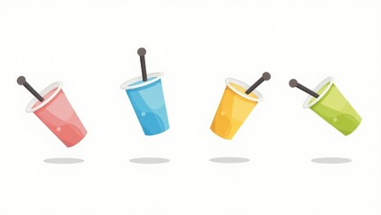 Colorful Drinks Refreshing Beverages Summer Cocktails Four Disposable Cups Straws