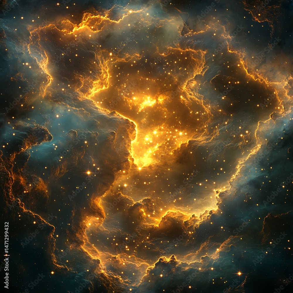 Canvas Prints vast space nebula art with glowing stars nestled within hyper-realistic gas formations.