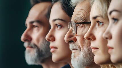 Close-up profile view of diverse adults in a row.