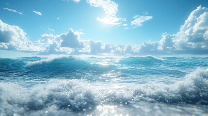 Fototapeta premium Peaceful ocean horizon with crystal-clear shallow waves and sunny sky 