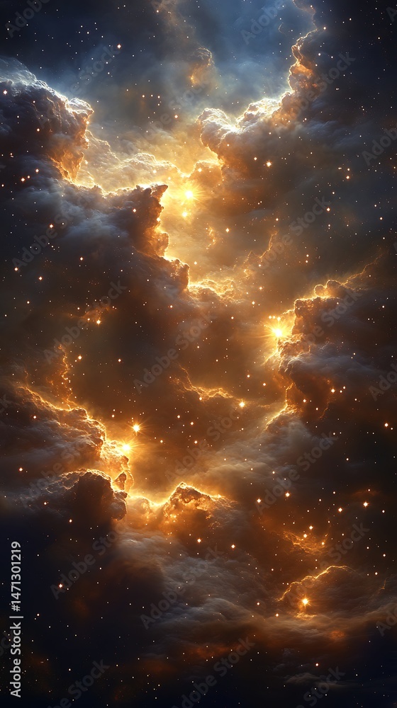 Canvas Prints vast space nebula art with glowing stars nestled within hyper-realistic gas formations.