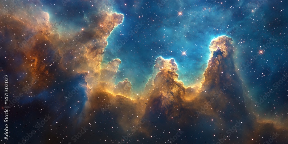 Canvas Prints vast space nebula art with glowing stars nestled within hyper-realistic gas formations.